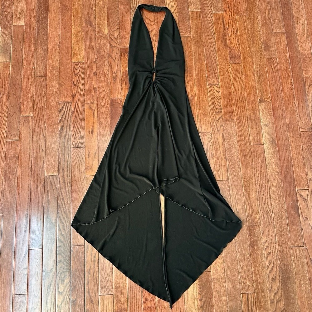 Vintage Y2K Ya Black Asymmetrical Halter Sexy Plunge Cocktail Dress Small